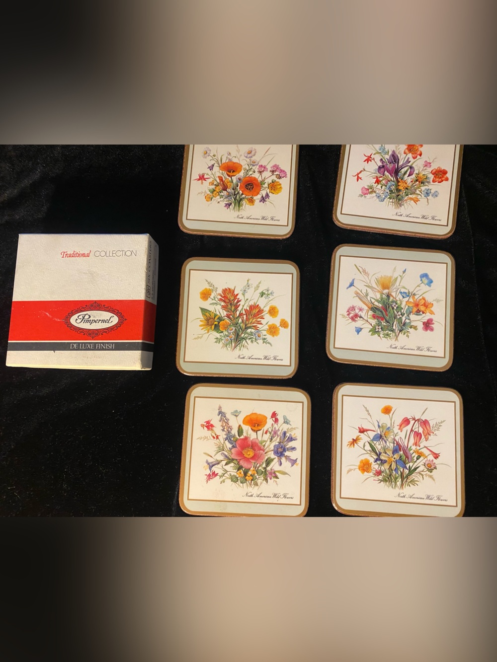 6 Pimpernel North American Wild Flowers Acrylic Coasters Cork Back